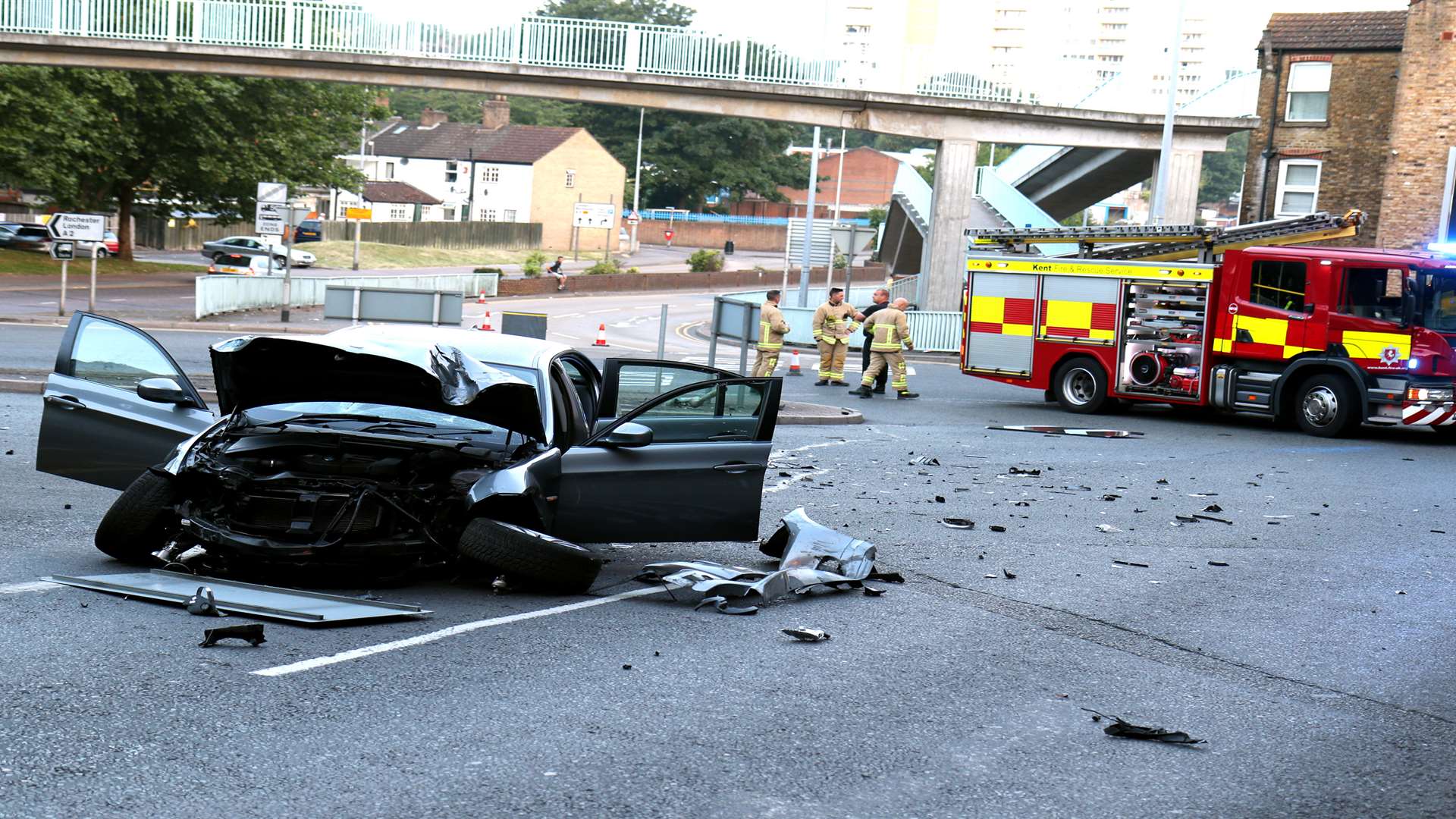 Firefighters at the scene of the crash. Pic: Keith Thompson