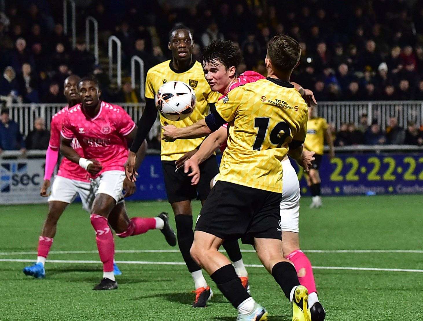 Matt Rush brings the ball down before firing home but the strike was disallowed for handball. Picture: Steve Terrell