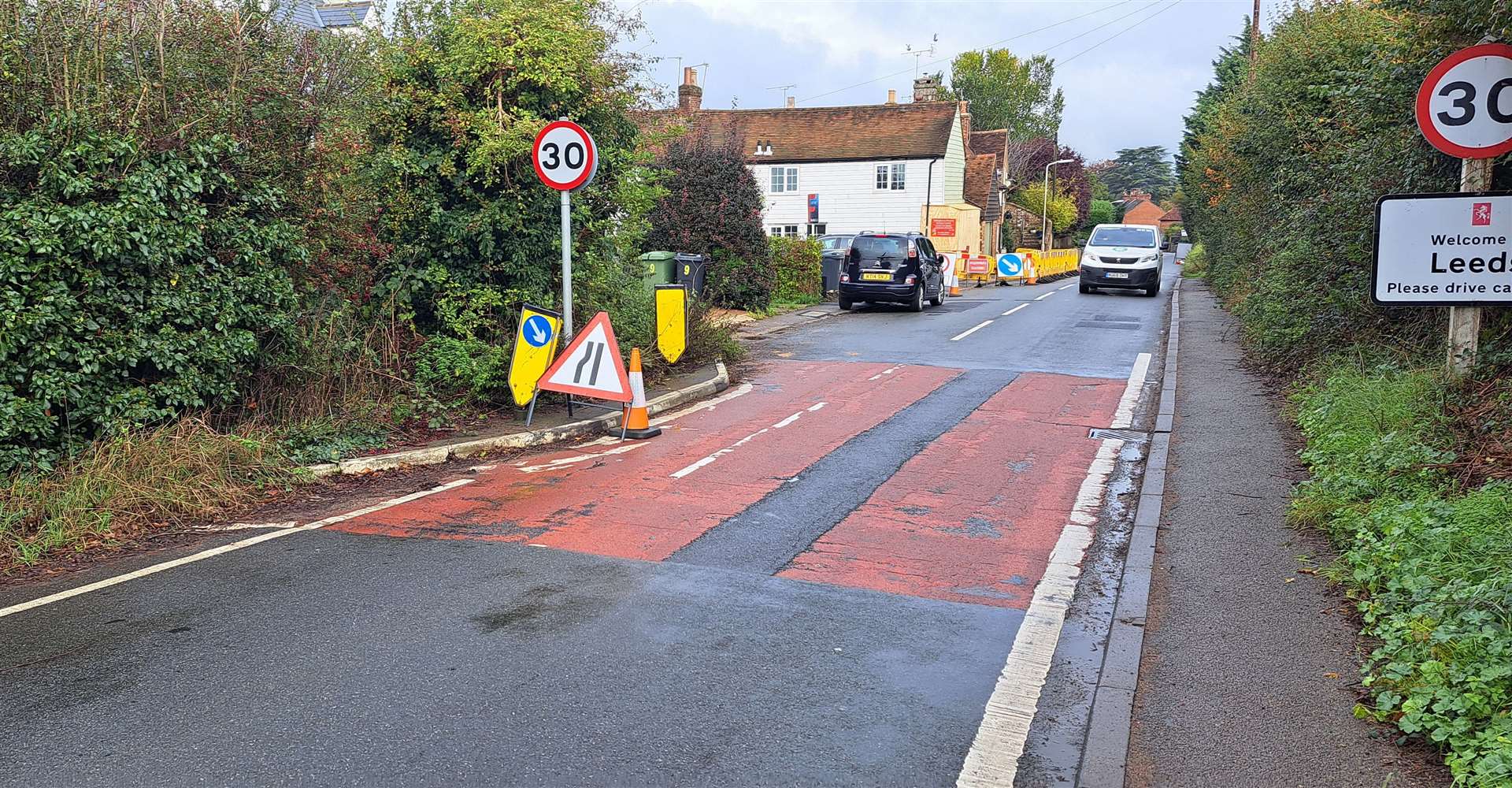 The traffic-calming build out just before the accident scene