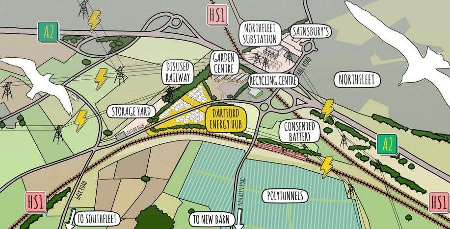 A map of the area and the battery storage site produced by the developers. Picture: Clearstone Energy