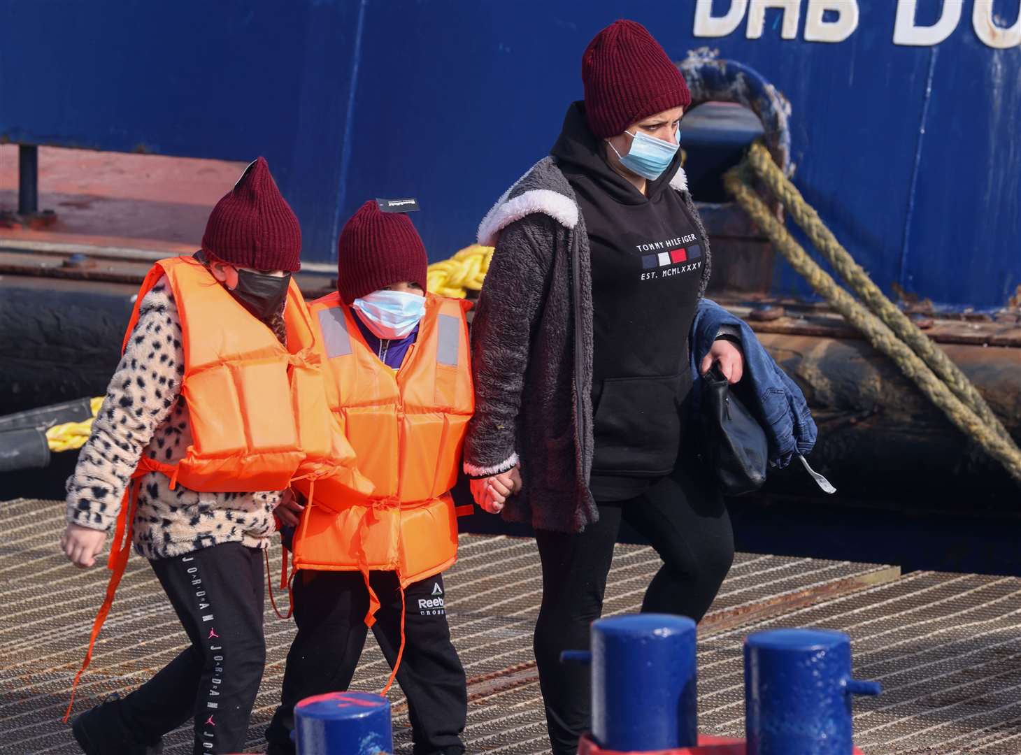 Two young children and a woman arrive in Dover this morning. Picture: UKNIP