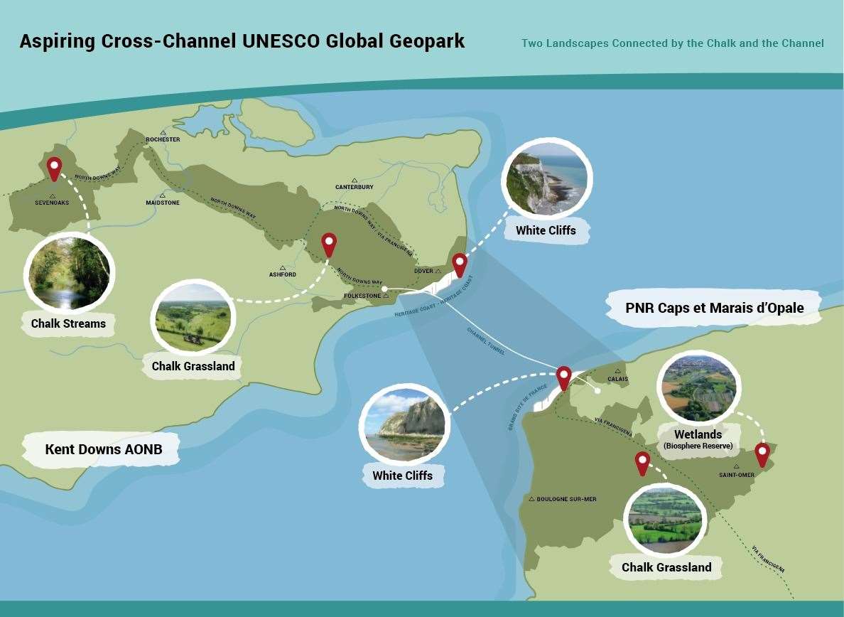 The Global Geopark would stretch through Kent from Sevenoaks to the coast, under the Channel and into France. Picture: Kent Downs AONB