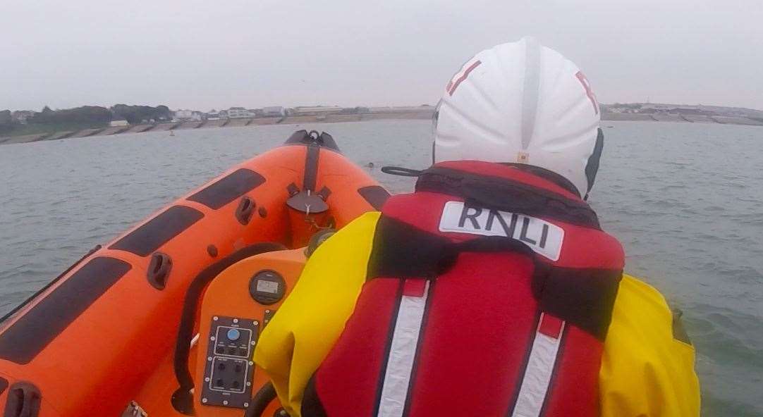 The RNLI rescued an angler after he was swept off his feet on The Whitstable Street. Picture: RNLI/Sam Turner