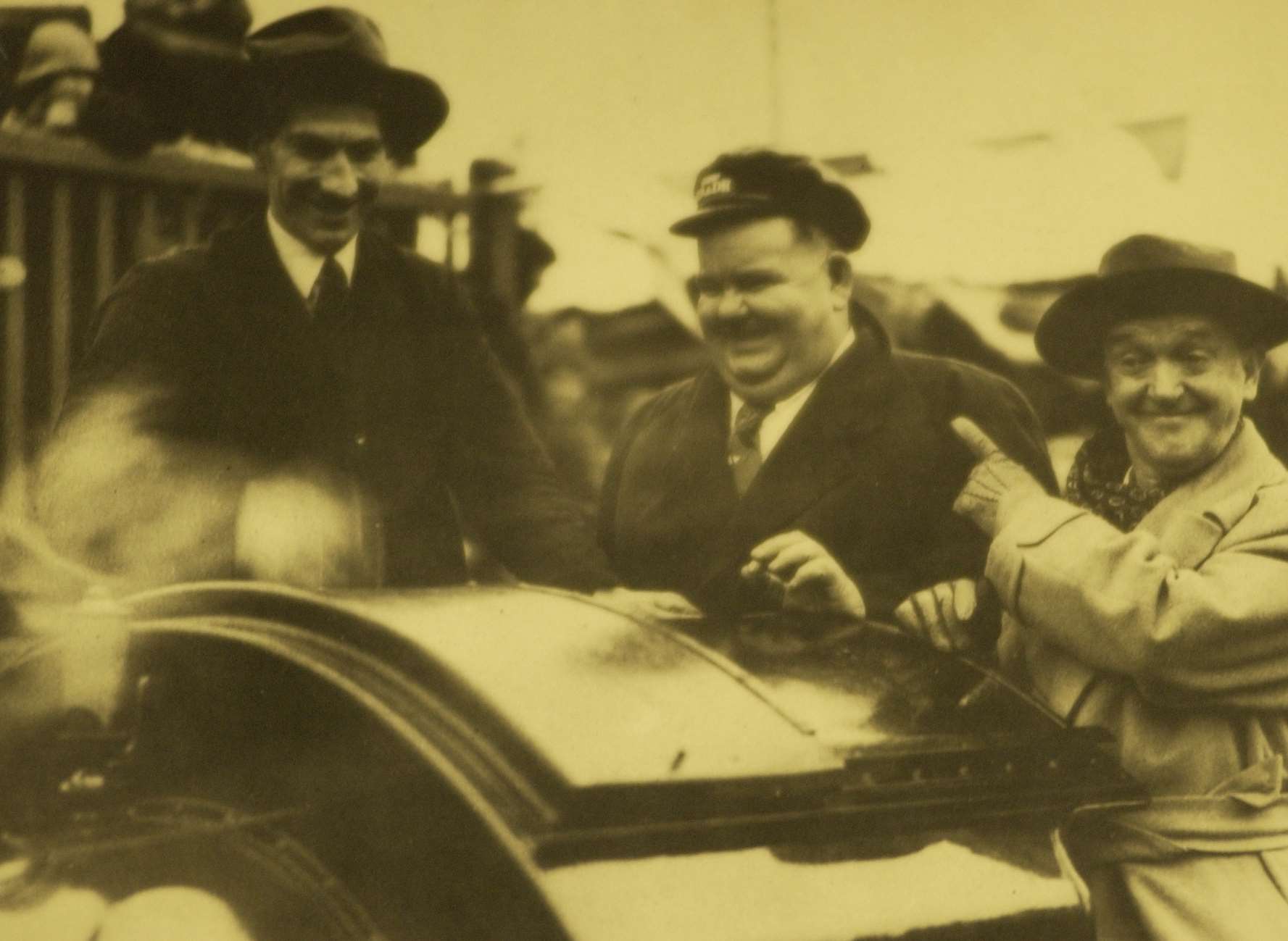 Laurel and Hardy and Romney, Hythe and Dymchurch Railway, 1947.