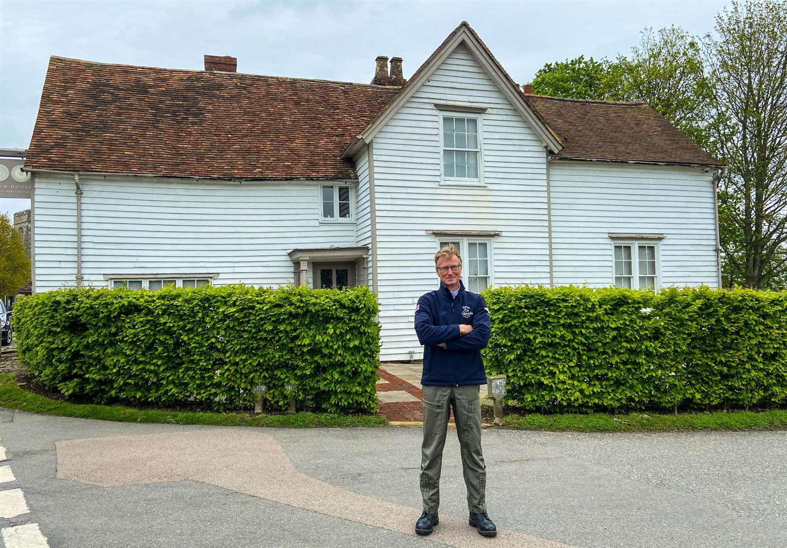 Flt Lt Antony Parkinson MBE outside The Barrow House pub