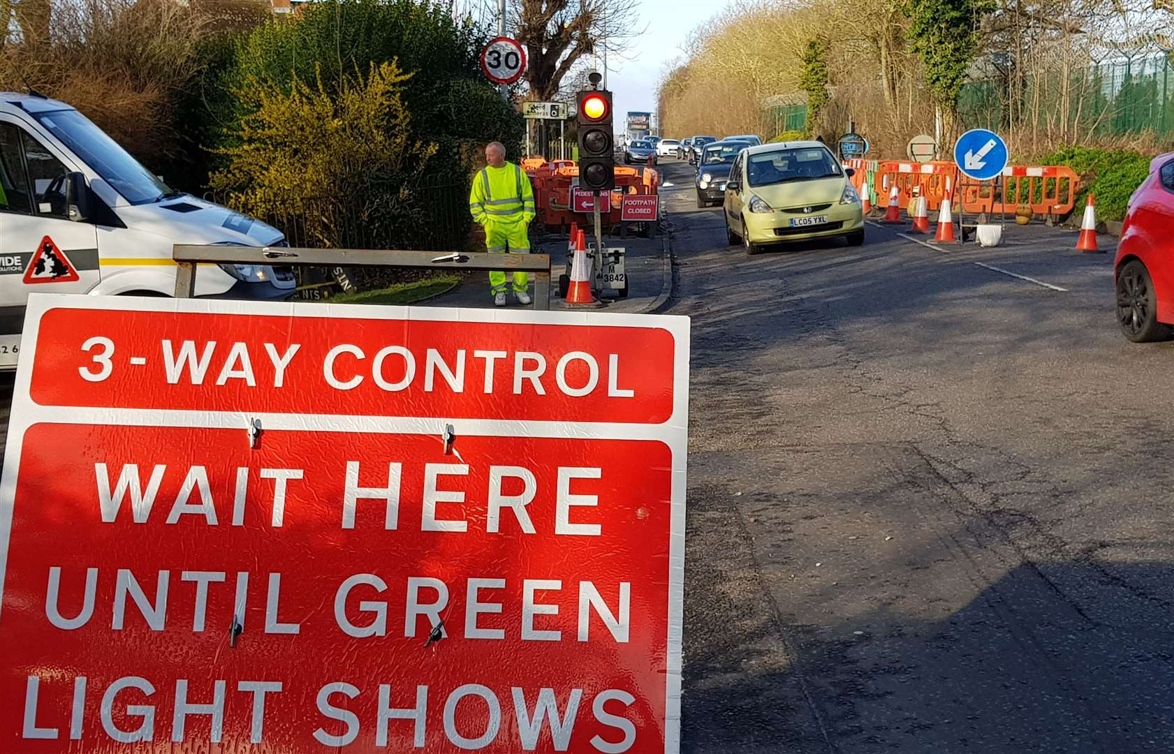 Three-way traffic controls in Littlebourne Road