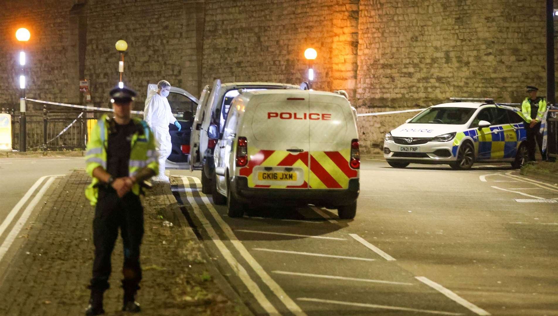 Police and forensics officers outside the Hare and Hounds pub in Maidstone. Picture: UKNIP