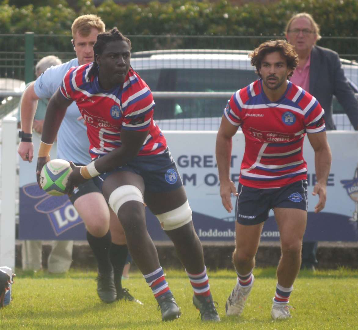 Tonbridge Juddians' Kwamby Koosom picks up from a scrum at Henley. Picture: Adam Hookway