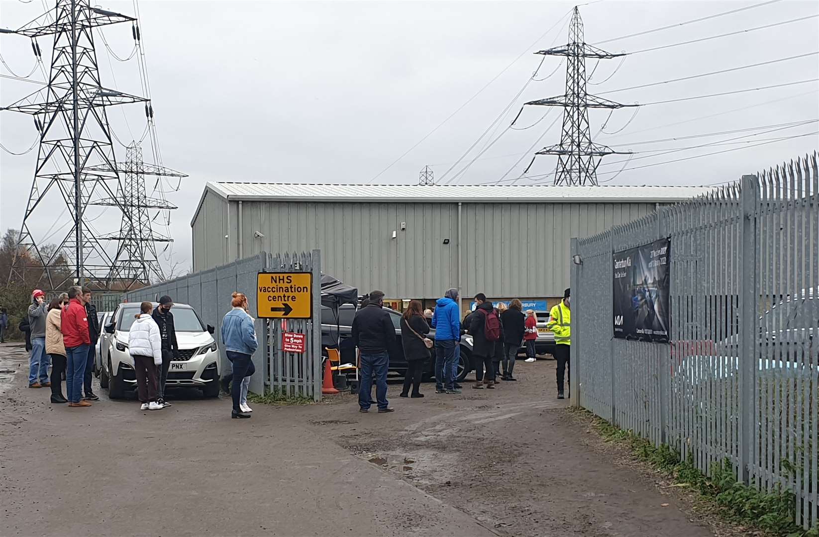 Scores of people were waiting outside the vaccination centre in Vauxhall Road, Canterbury, for their jabs today