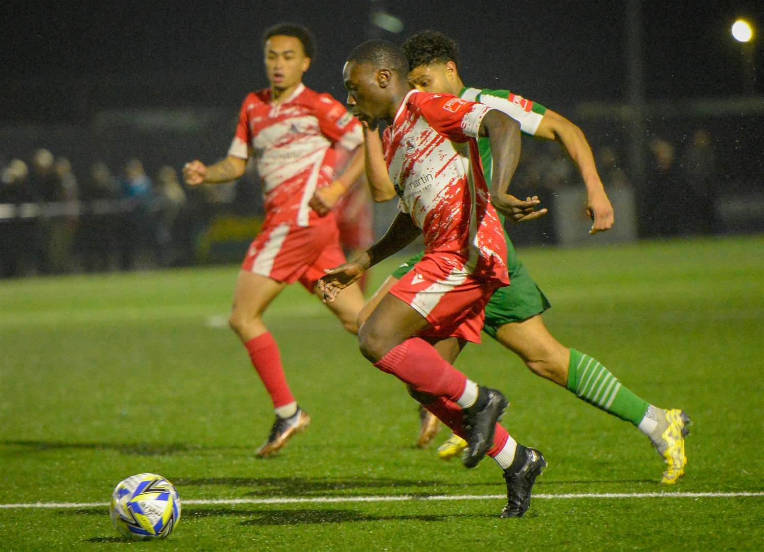 Jordan Green in full flow for Ramsgate during their play-off semi-final against Chichester. Picture: Stuart Watson