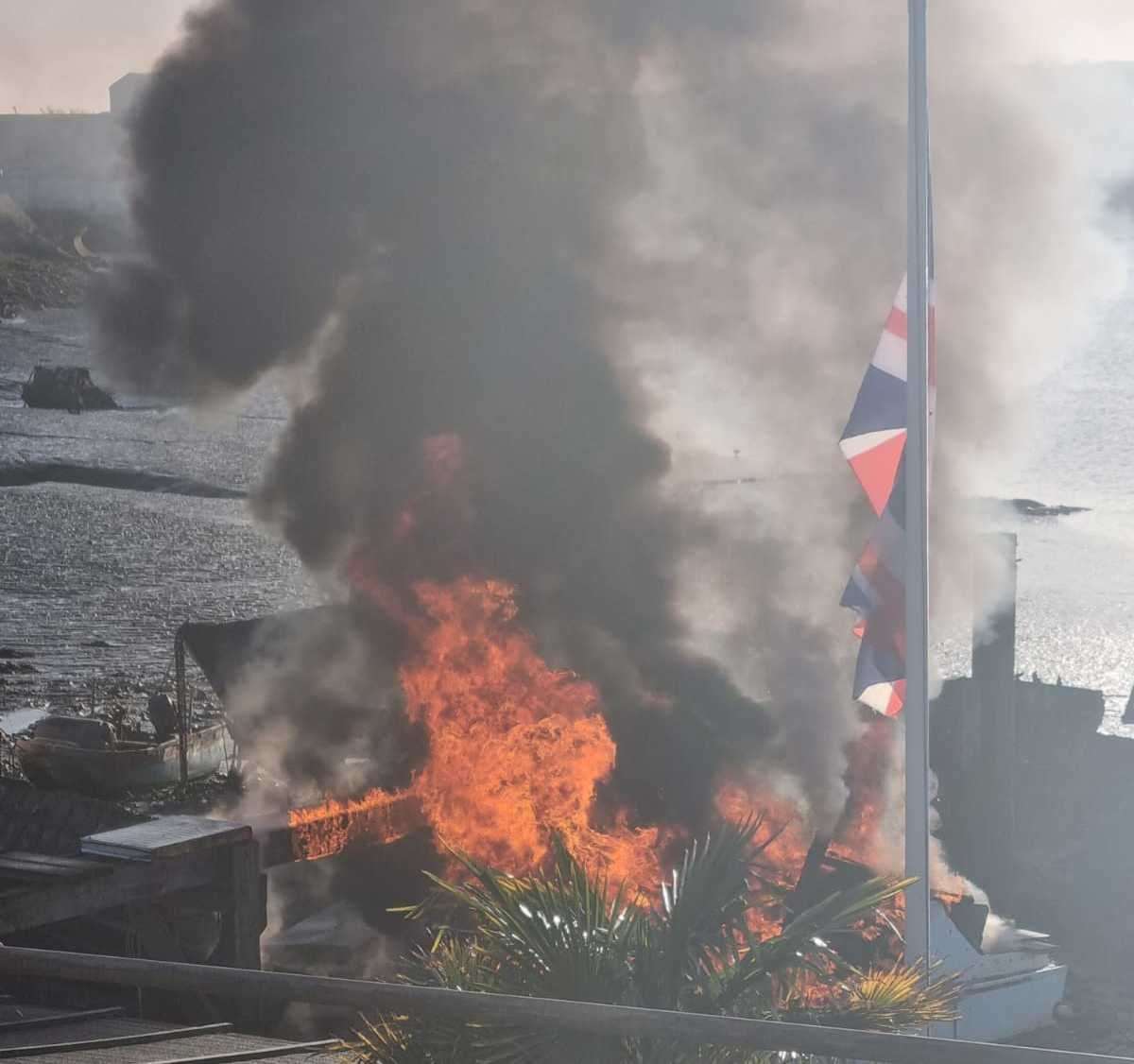 A man has been treated for injuries after a fire on a boat on the River Medway off Canal Road, Strood