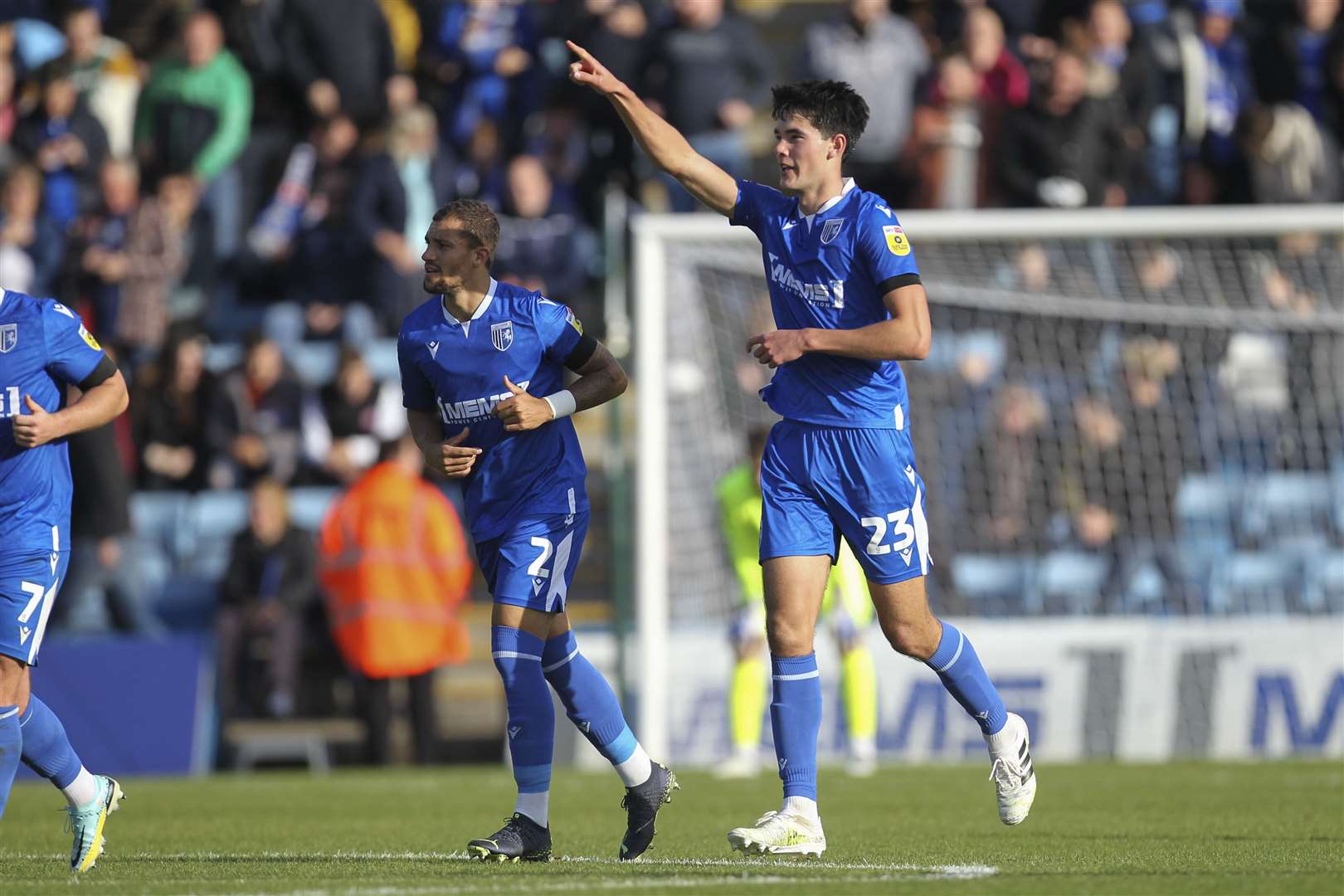 Elkan Baggott celebrates his goal for Gillingham against Stevenage Picture: KPI