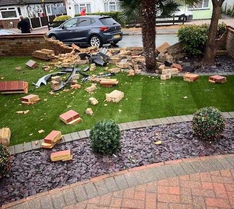 Bricks were sent flying when Paul Cooper’s garden wall smashed in a crash last month