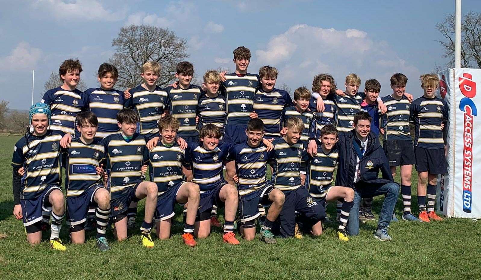 Tunbridge Wells under-14s. Back row: Bill Gillespie, Akbar Kyshtoobaev, Ben Rothwell, Bertie Brown, Isaac Hawken, Freddie Jones, Grig Antonovics, George Crossland, Charlie Mitchell, Archie Steger, Dylan Armstrong, James Croker, Flynn Hawken; Front row: Kit Morgan, James Litchfield, Albie Andrews, Jake Ward, Hamish Weaver, Jared Van Zijl, Ollie Rigby, Quinn Massey, Joshua Hacker.