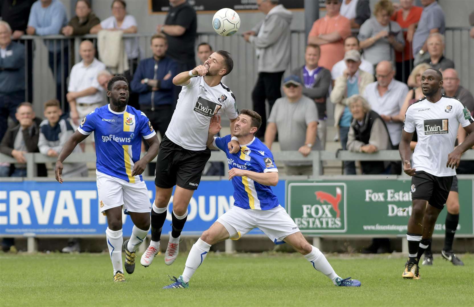 Dartford win the ball against Wealdstone. Picture: Andy Payton