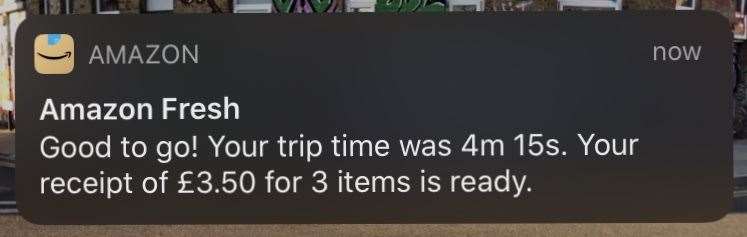 Customers are sent a notification via the Amazon app confirming they have paid