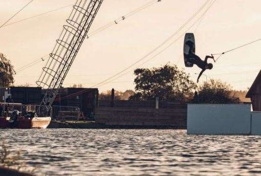 Photograph of the existing wakeboarding lake in use. Picture: Whitemills