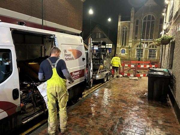 Engineers working to fix the electrical issue next to Wilko in Station Street, Sittingbourne. Picture: Koviruz Zaman