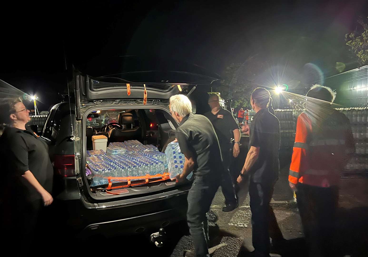 Volunteers from South East 4x4 Response distributing water on Sheppey during a water shortage in July 2022