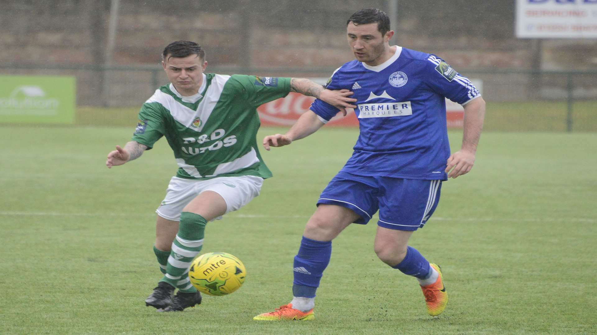 Jordan Wright (left) has joined Ashford on loan from Folkestone Picture: Paul Amos