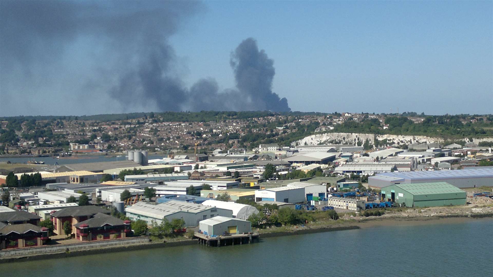 View of the Canal Road yard fire from a tower block in Chatham. Picture: Peter Stevenson