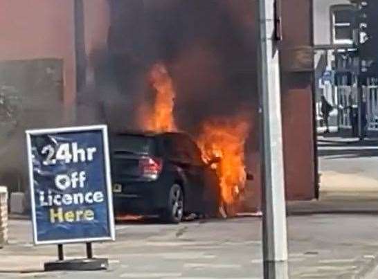 A car was seen on fire close to the Esso garage at Wincheap, Canterbury. Photo: Derin Ramazan