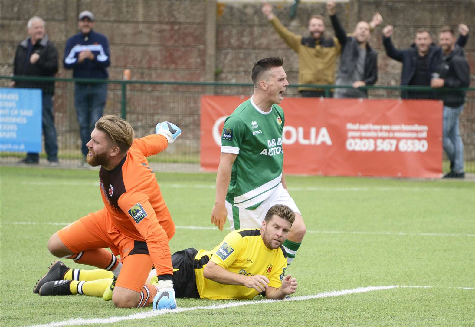 Ashford celebrate scoring against Faversham Picture: Paul Amos