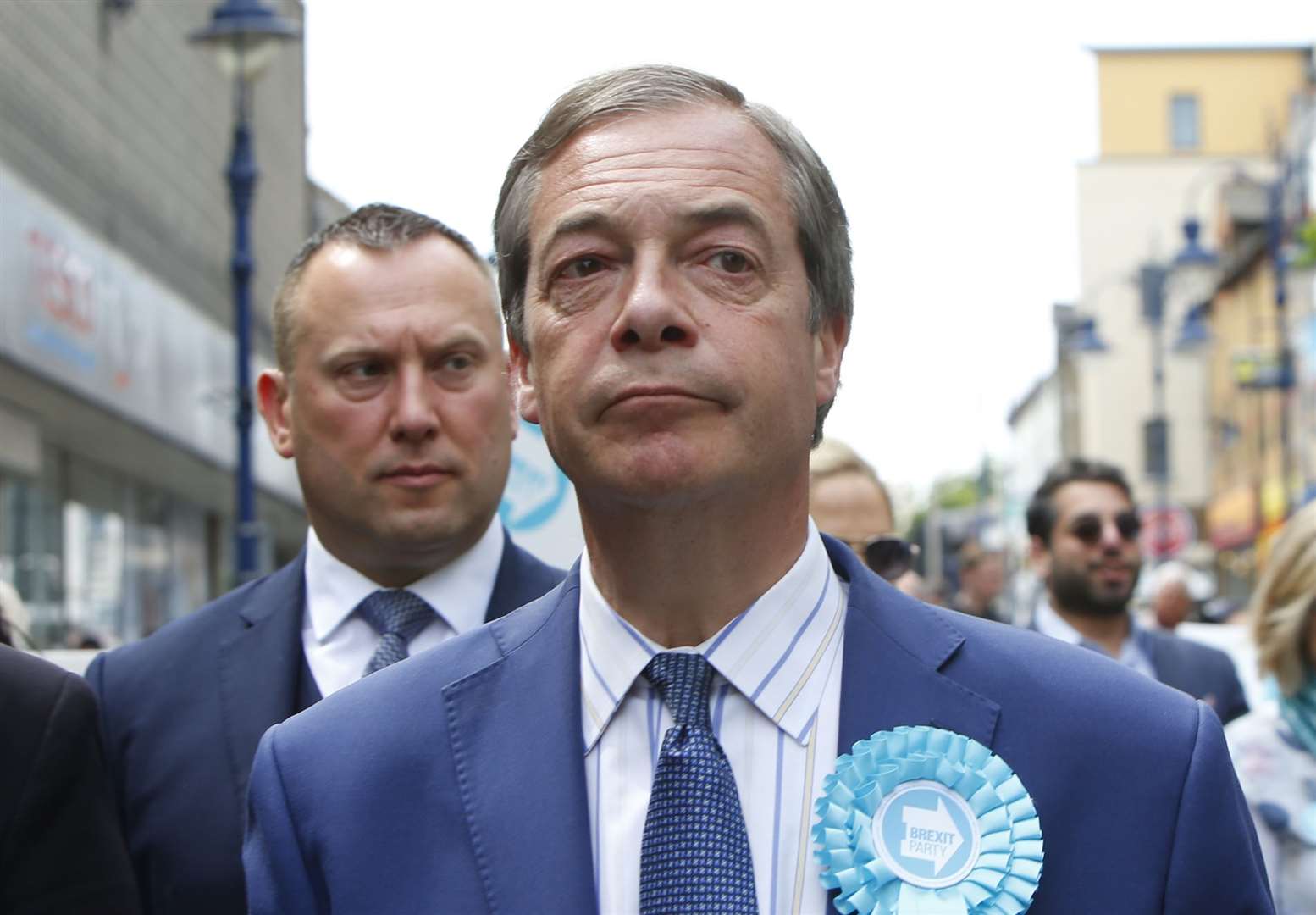 Nigel Farage, seen here visiting Gravesend ahead of the European Parliament election, has blasted Harry and Meghan. Picture: Andy Jones