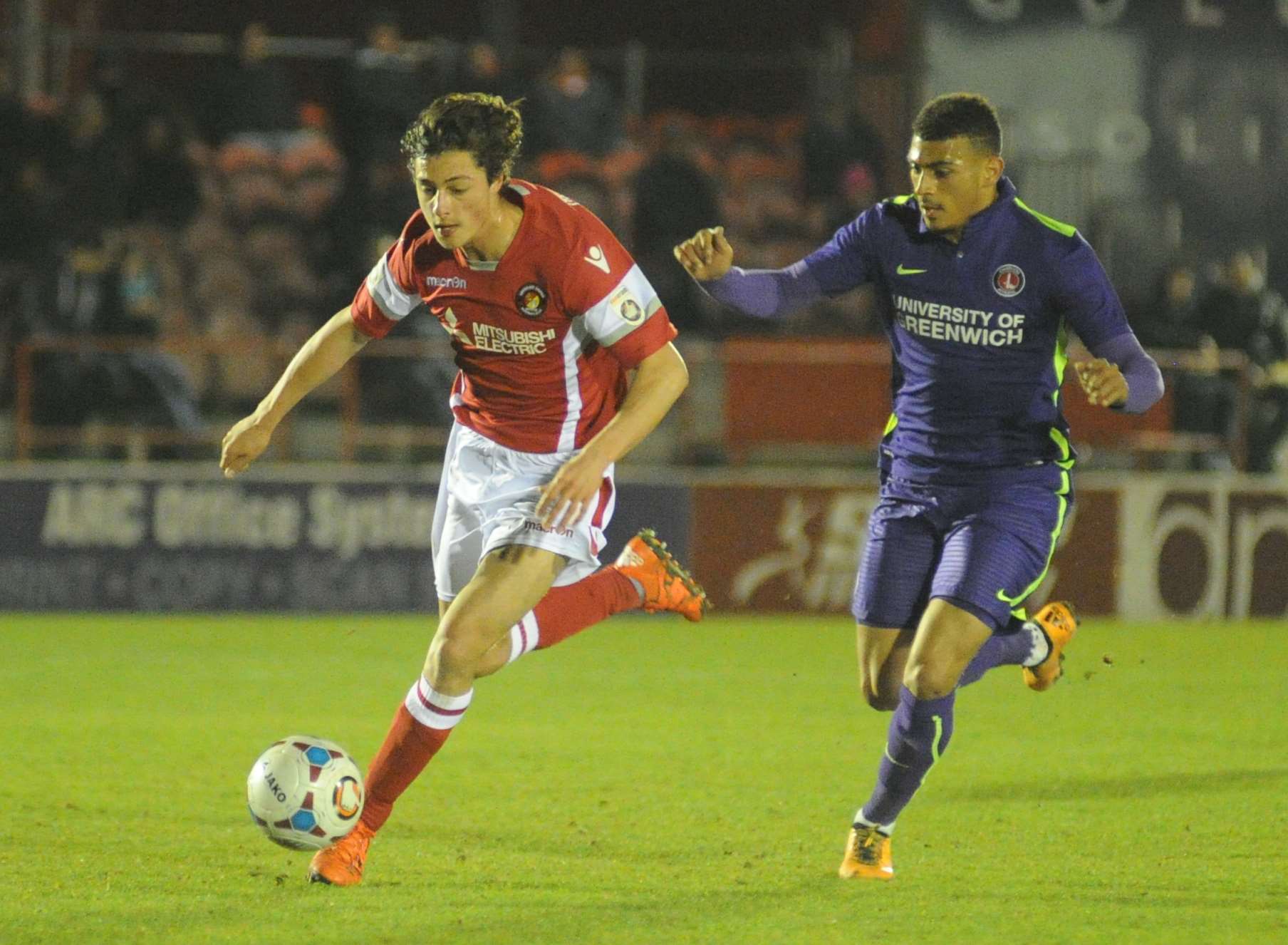 Ollie Boulding makes ground for Ebbsfleet against Charlton Picture: Steve Crispe