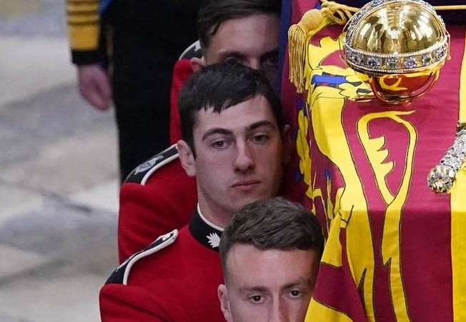 The former Kent pupil, pictured second from the front on the left, carried the Queen’s coffin out of Westminster Abbey after her state funeral. Picture: Danny Lawson/PA