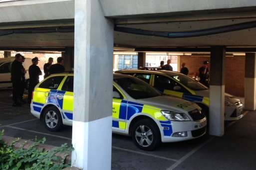 A large police presence at the derelict building in Dartford