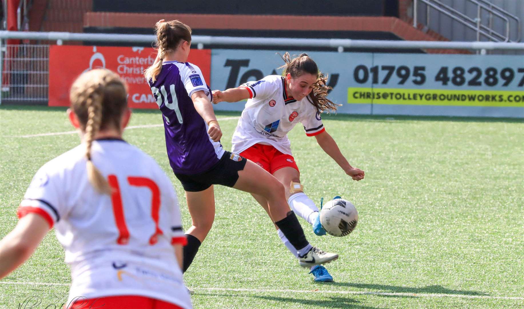 Lottie Sharp on the ball for Chatham Town Women against London Bees Picture: Allen's Photography