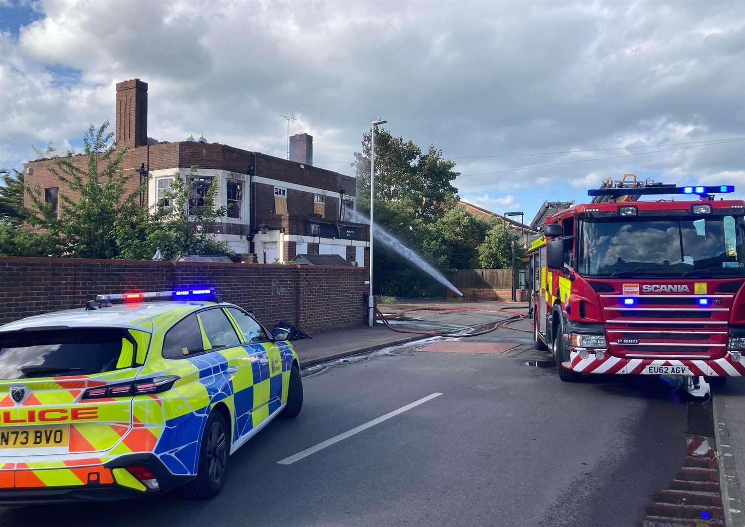 Firefighters tackled the blaze at the former Nore pub on St George's Avenue, Sheerness. Photo: John Nurden