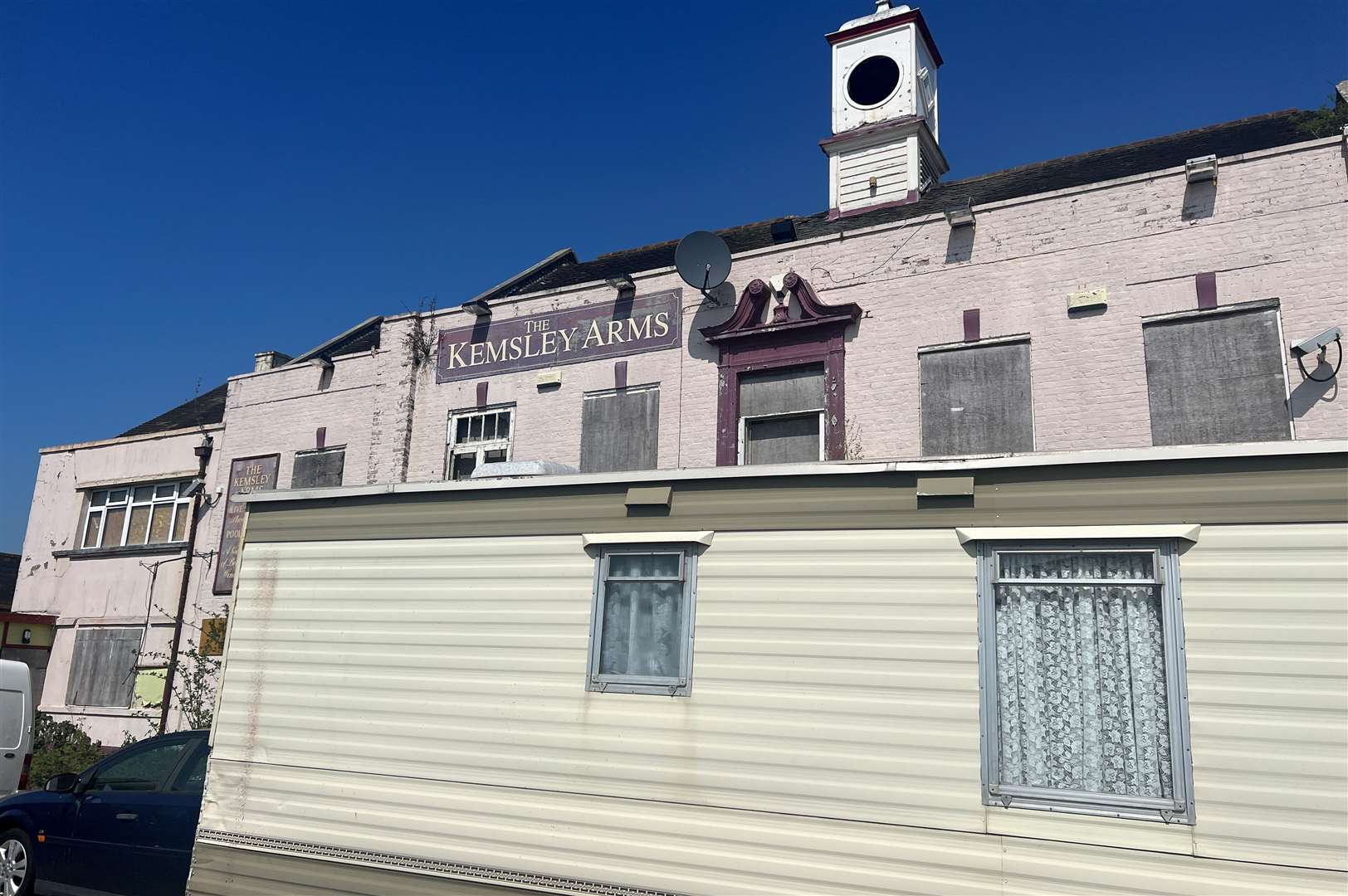 The caravan outside the Kemsley Arms in Ridham Avenue, Kemsley. Picture: Megan Carr