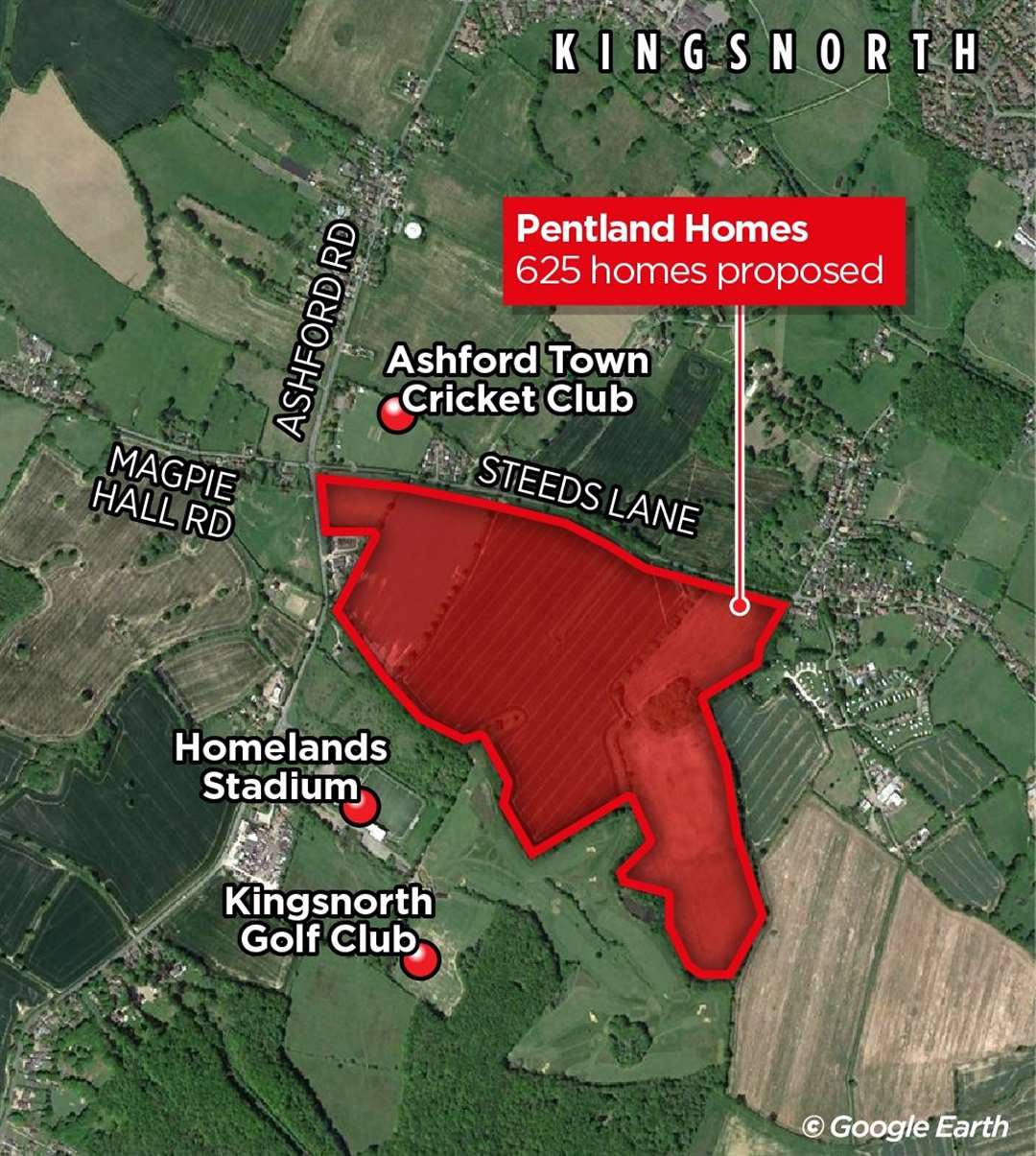 Pentland Homes is considering building 625 homes off Steeds Lane in Kingsnorth, Ashford