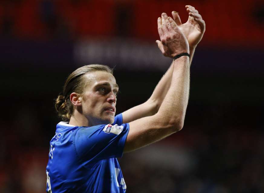 Tom Eaves thanks the fans after win over Charlton Picture: Andy Jones