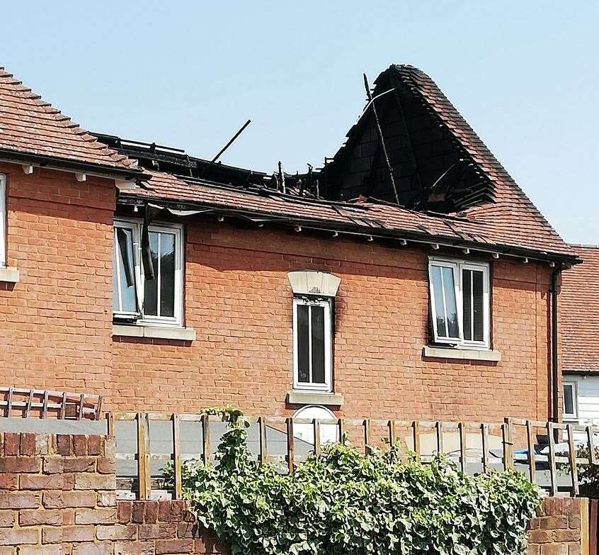 The first floor and roof of the home have been destroyed. Picture: Angela Scott