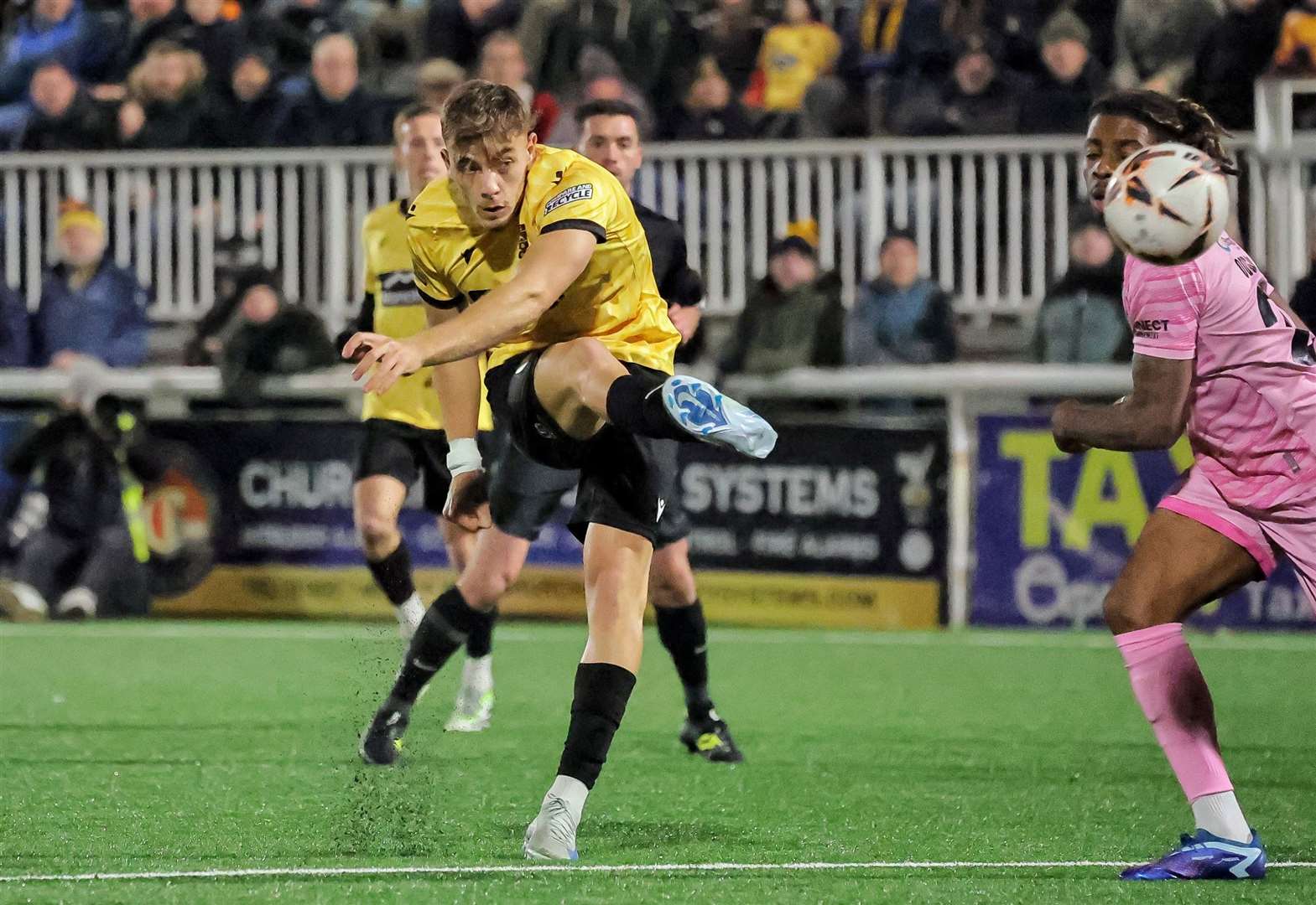 Antony Papadopoulos restores Maidstone's lead with a cracking strike. Picture: Helen Cooper