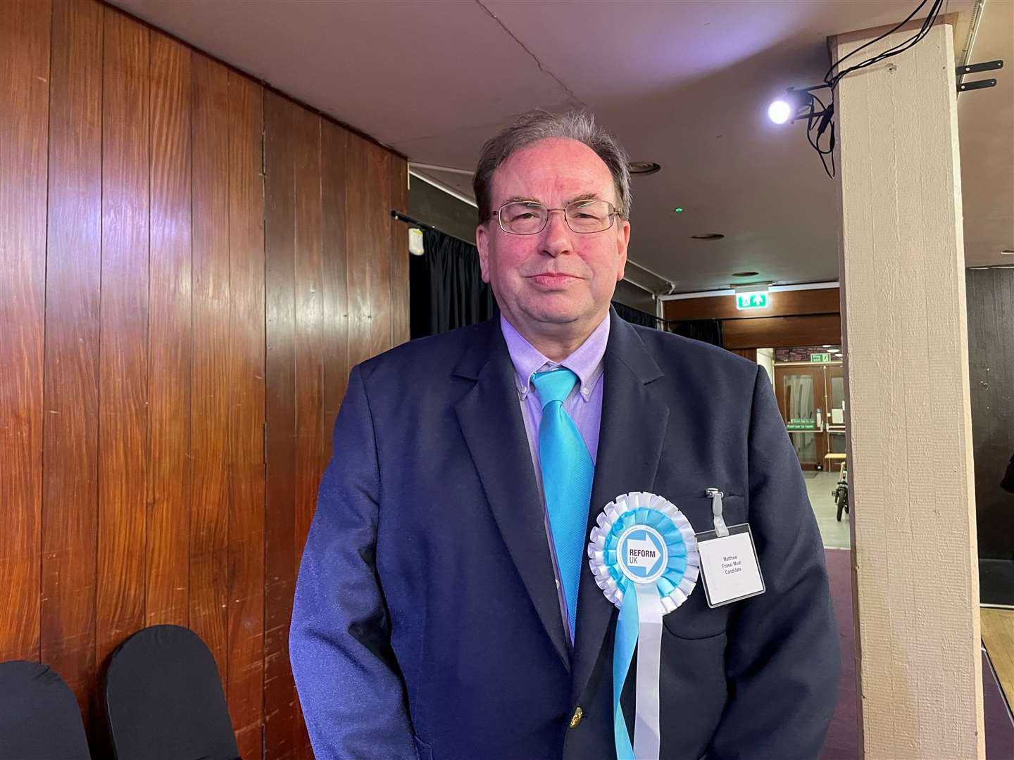 Gravesham's Reform UK candidate Matthew Fraser Moat at the count