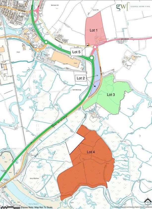 The five lots of Cowstead Farm at Minster, Sheppey, which are for sale through George Webb Finn for £2.5m. Picture: George Webb Finn