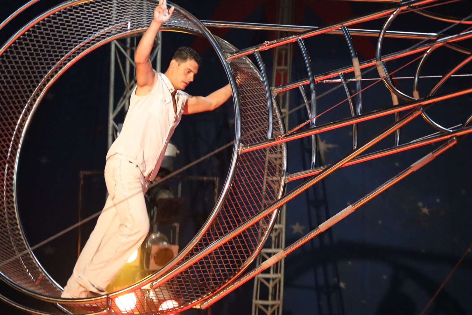 Daredevil Sergio Silva on the Wheel of Death. Picture: John Nurden