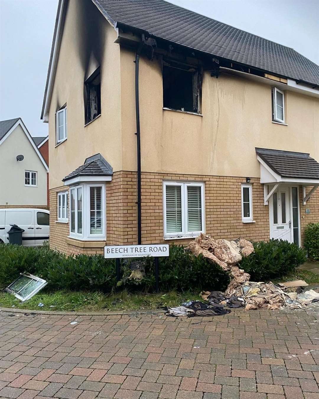 Plumb's house showing fire damage on the outside. Picture: Kent Fire and Rescue.