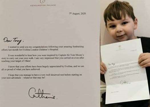 Tony Hudgell with his letter from the Catherine, Duchess of Cambridge Picture: Paula Hudgell on Instagram