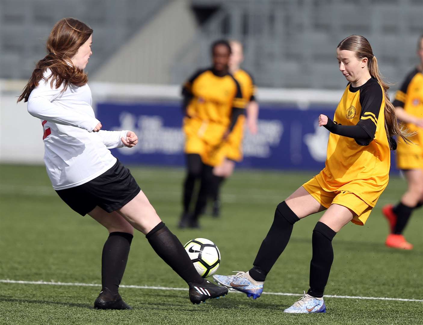 Hayden Youth under-13s (white) and Cray Wanderers under-13s go toe-to-toe at the Gallagher on Sunday. Picture: PSP Images