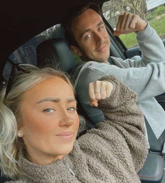 Leonie Botten with her boyfriend George going to her first day of treatment. PIcture: Leonie Botten