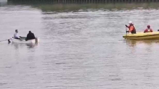 The rescue boat on its way to the stricken vessel in the River Medway