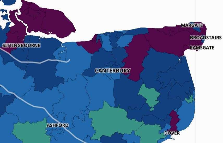 Swale and Thanet have two of the four highest week-on-week infection rise in the country. Picture: Public Health England