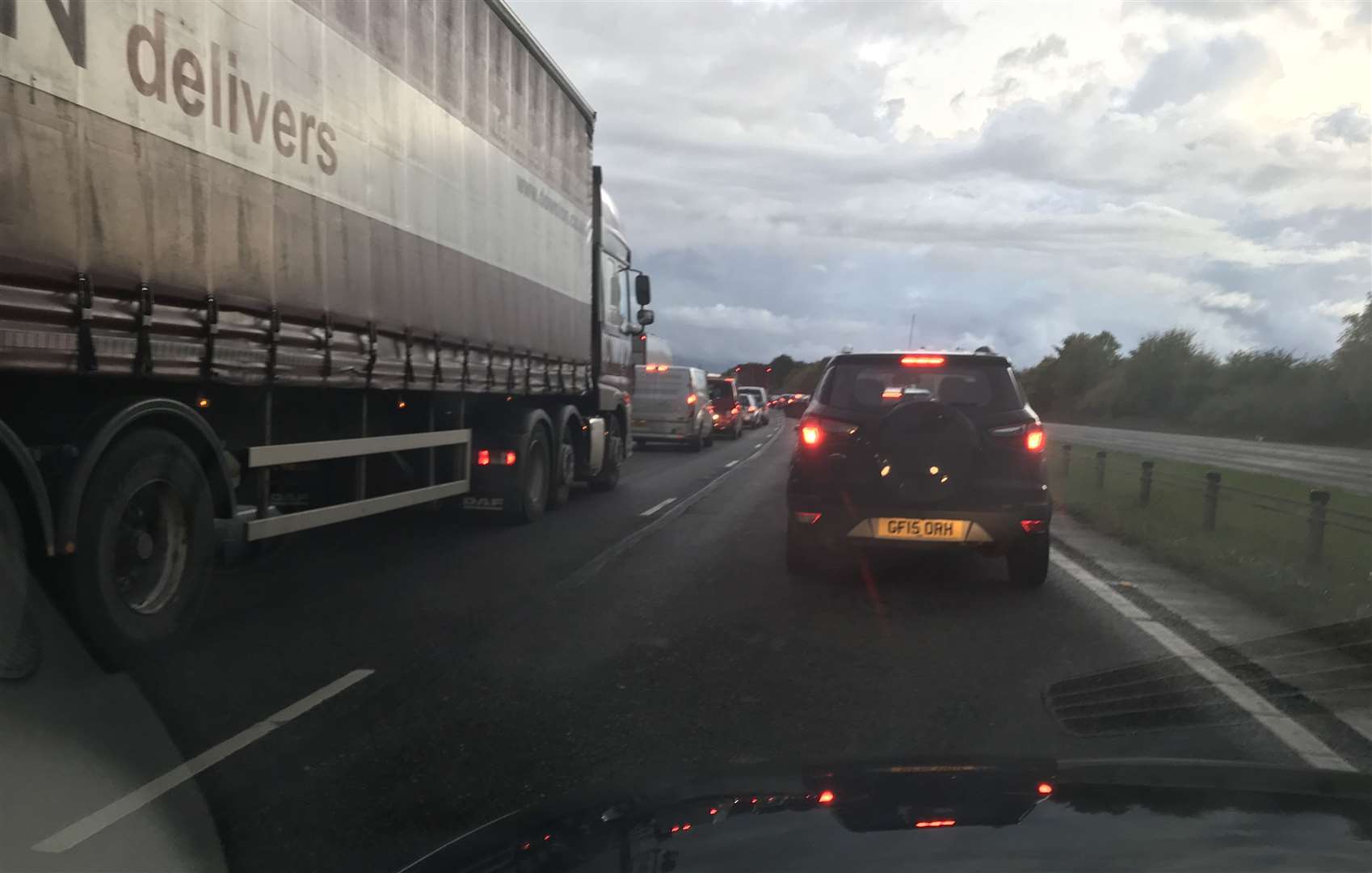 Traffic queues Maidstone-bound just after the Grovehurst roundabout