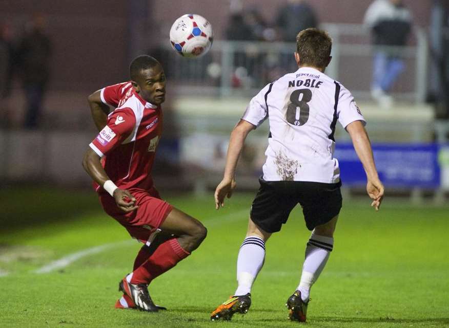 Anthony Cook turns away from Dartford's Lee Noble Picture: Andy Payton