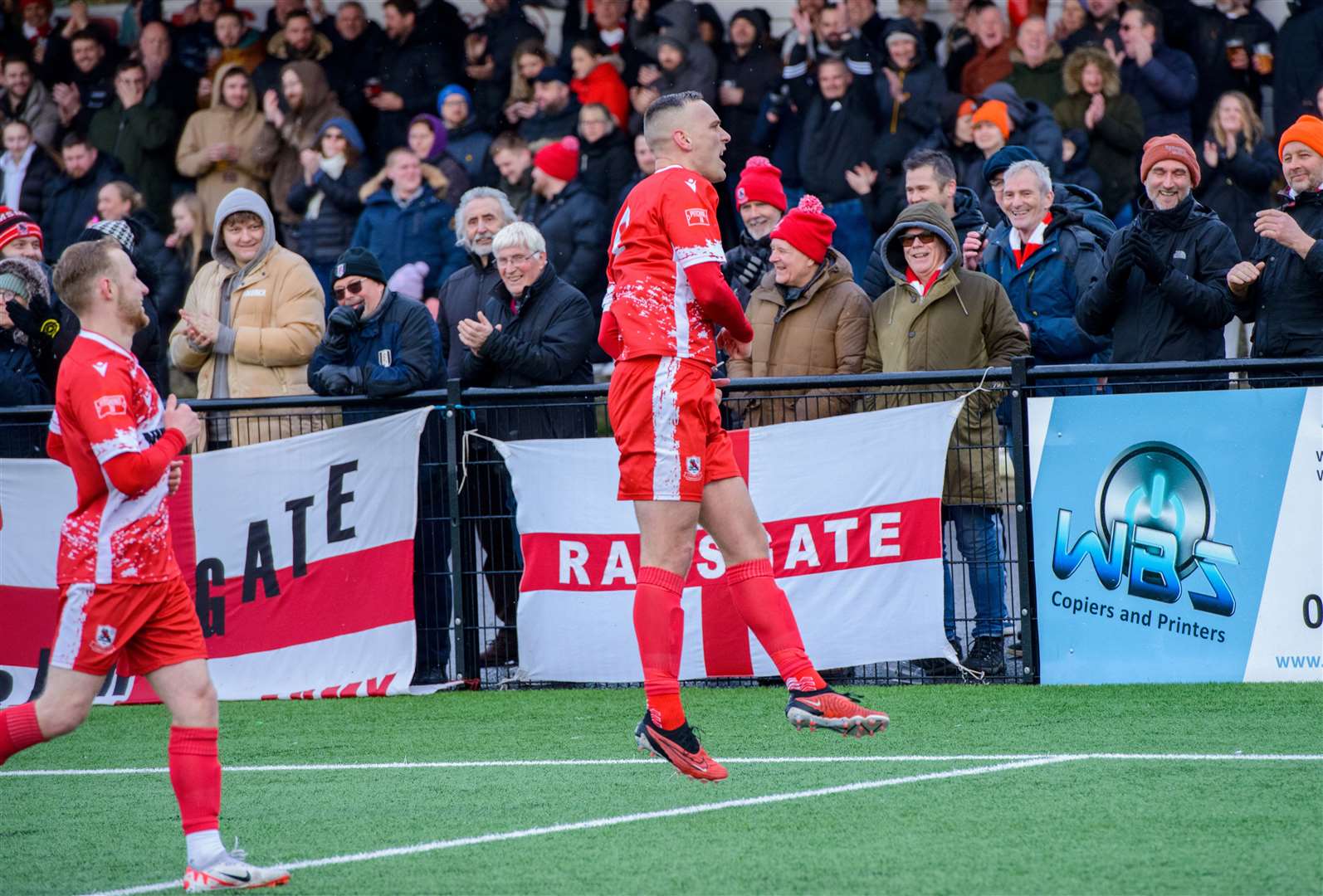 Ramsgate striker Joe Taylor celebrates a goal against Ashford. Picture: Stuart Watson